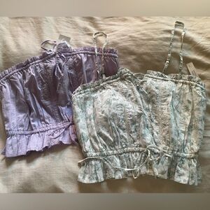 New w tags Hollister Lavender and Floral Ruffle Crop Tops - Set of 2